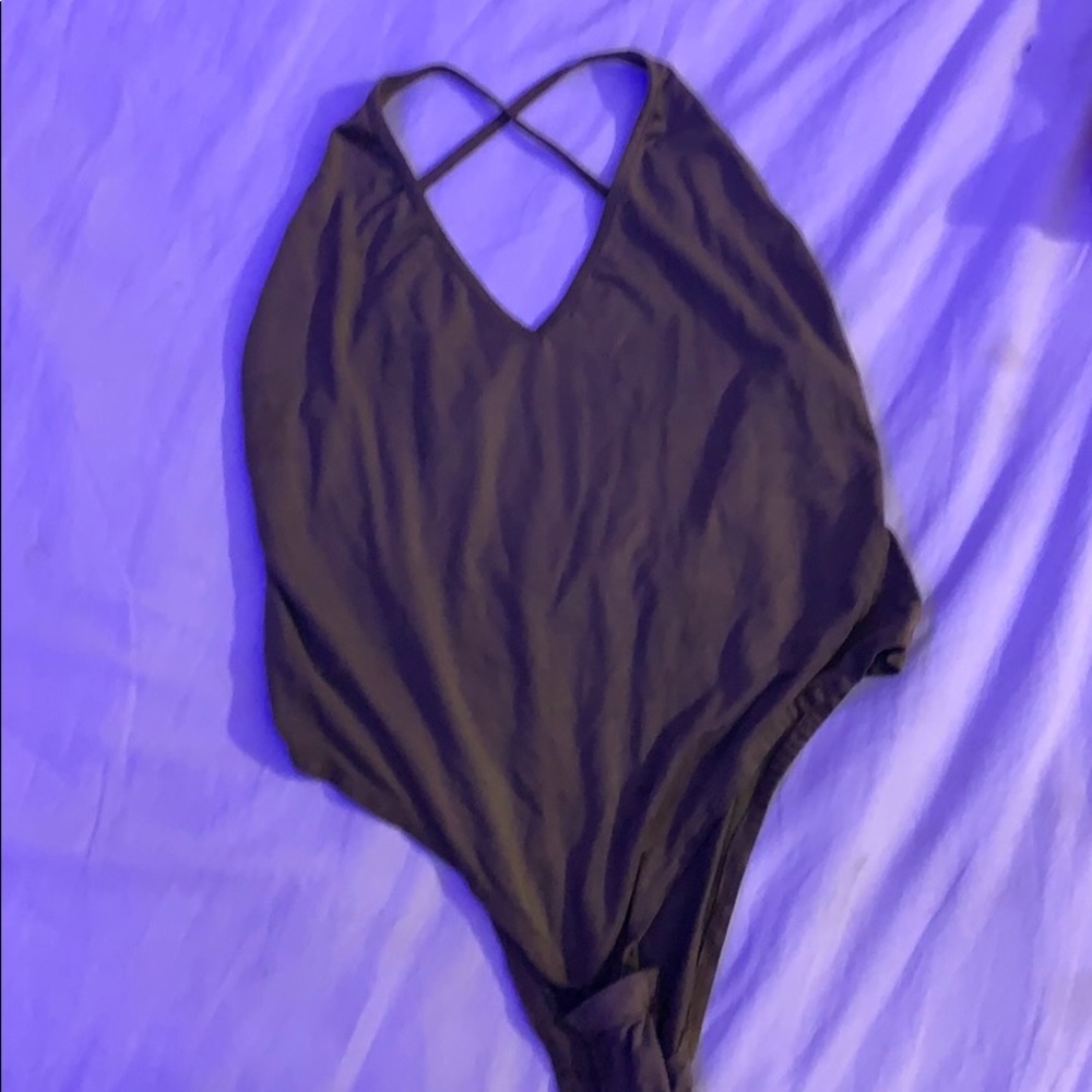 Green velvet bodysuit spaghetti cross straps